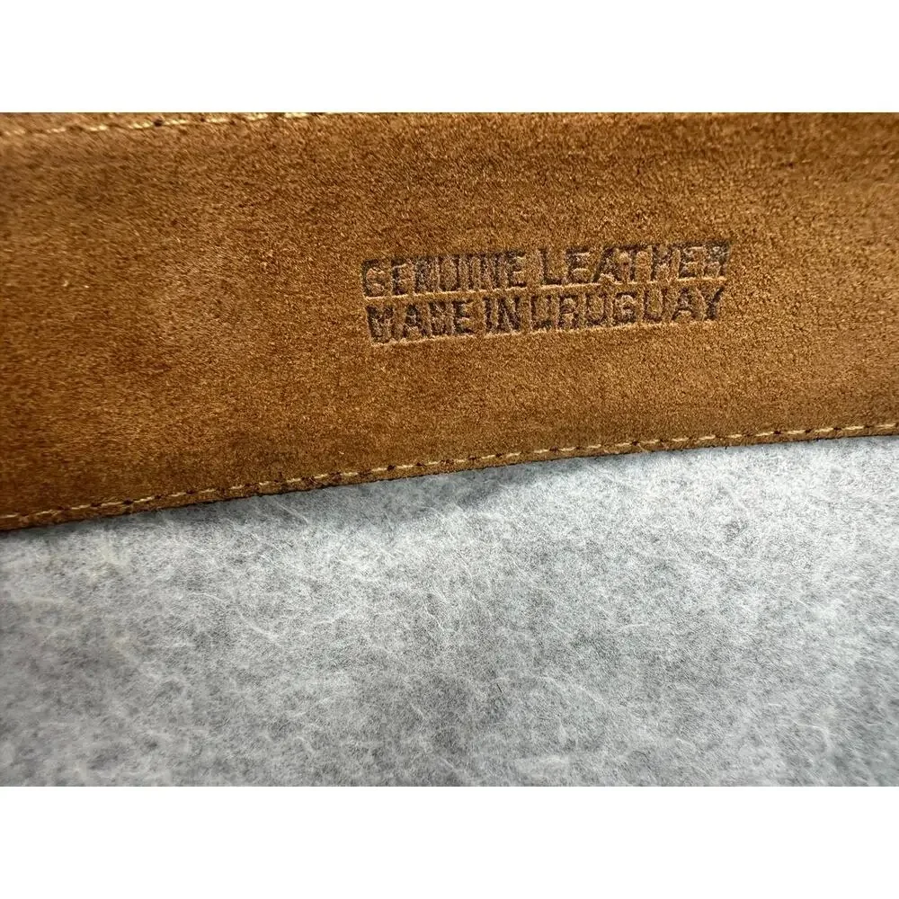 Leather Belt Silver Buckle Western Strap Brown Vintage